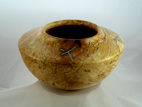 Spalted Maple Pot With Turquoise Spalted Maple Pot With Turquoise