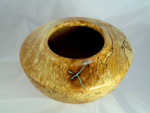 Spalted Maple Pot With Turquoise