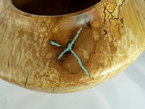 Spalted Maple Pot With Turquoise