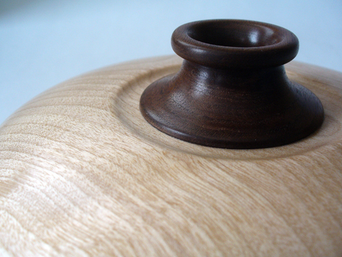 A Birch And Walnut Squat Pot