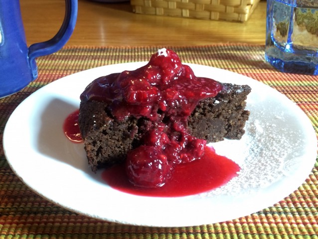 Gluten Free Chocolate Cake with Raspberry Coulis